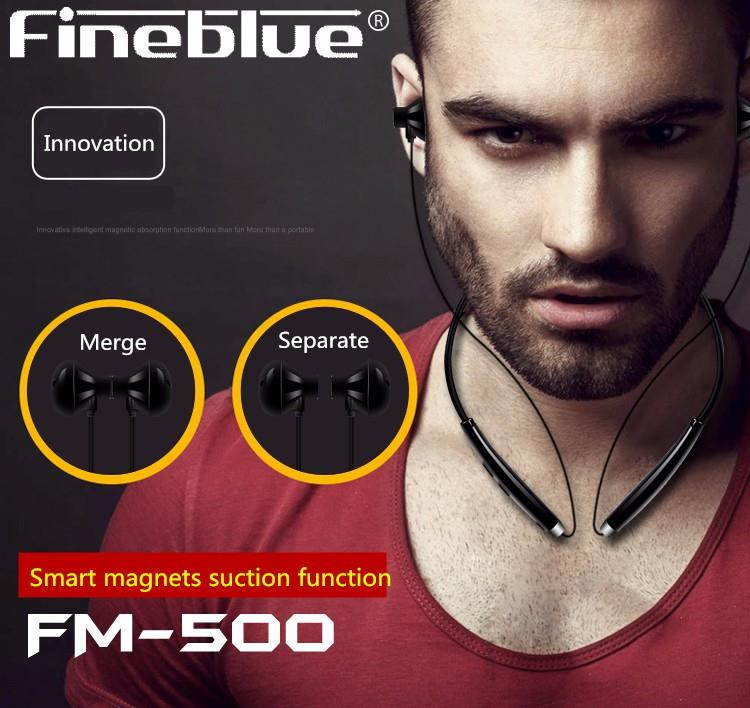 FineBlue FM-500 Wireless Bluetooth Headset V4.1 Magnetic Headphone Sport Running Handsfree For all Phone - White Gold