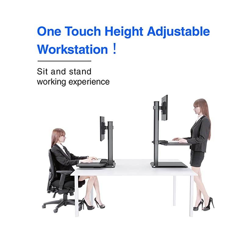Standing Desk Riser Monitor Mount, Dual Computer Monitor Stand and Monitor Arm with Gas Lift Mechanism, Height Adjustable Standing Desk Converter with Wide Platform