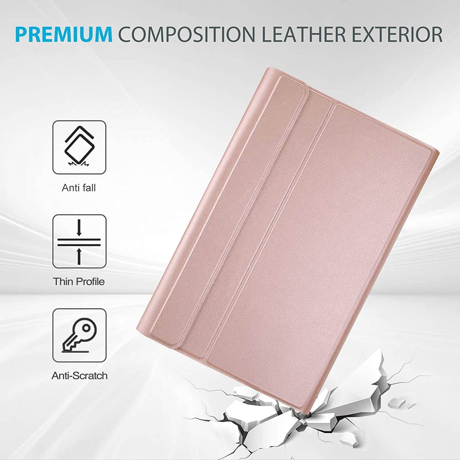 ProCase Lenovo Tab M10 FHD Plus Keyboard Case 10.3 Inch (2020 2nd Gen), Slim Lightweight Smart Cover with Magnetically Detachable Wireless Keyboard for Lenovo Tab M10 Plus TB-X606F TB-X606X &ndash;Rosegold