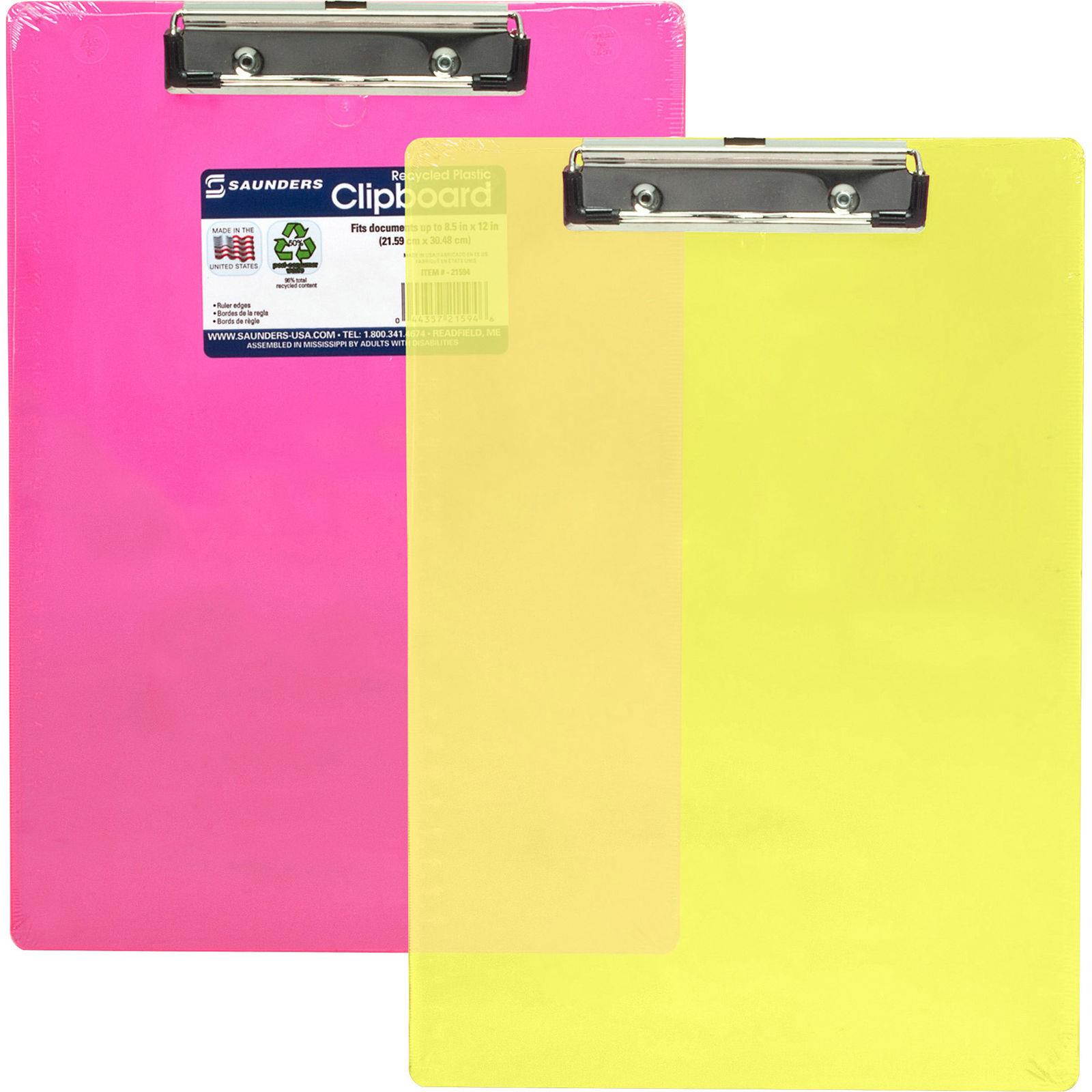 Saunders Neon Plastic Clipboard - 0.50" Capacity - Low-profile - (sau21594)
