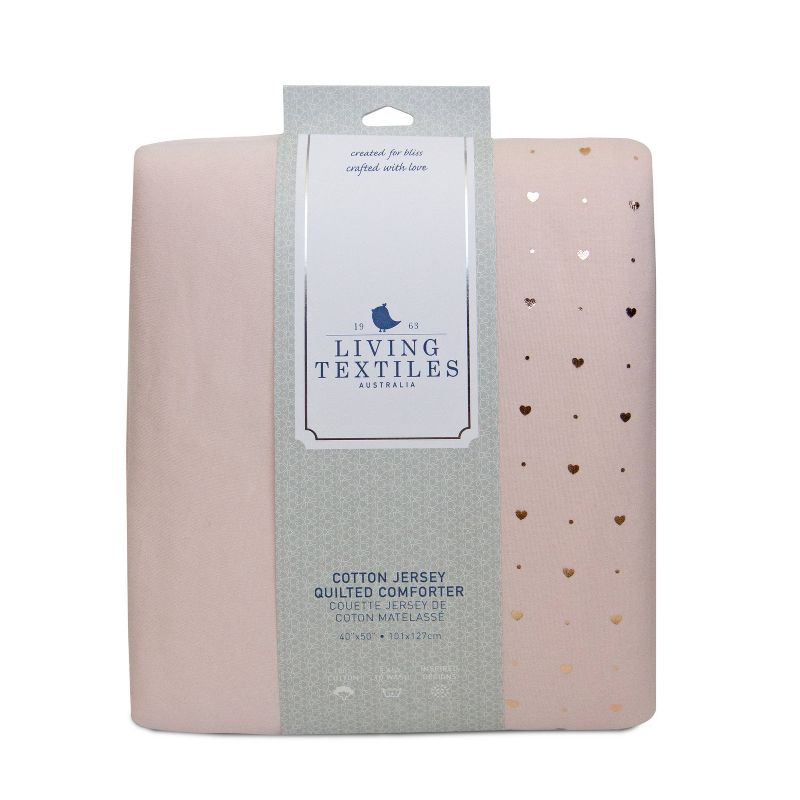 Living Textiles Baby Quilted Comforter - Metallic Hearts + Solid Pink