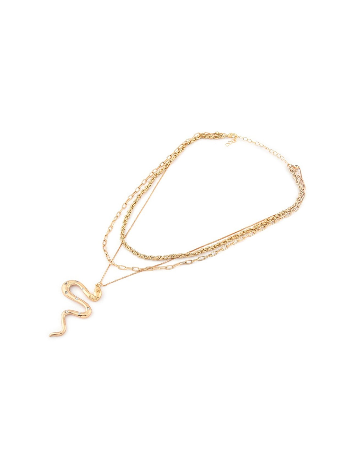 Zaveri Pearls Gold Tone 3 Layers Contemporary Snake Design Chain & Necklace & Earring Set