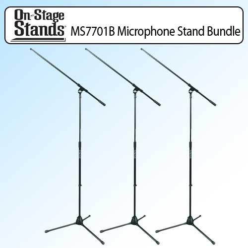 On Stage MS7701B Euro Boom Microphone Stand Black Outfit Of 3
