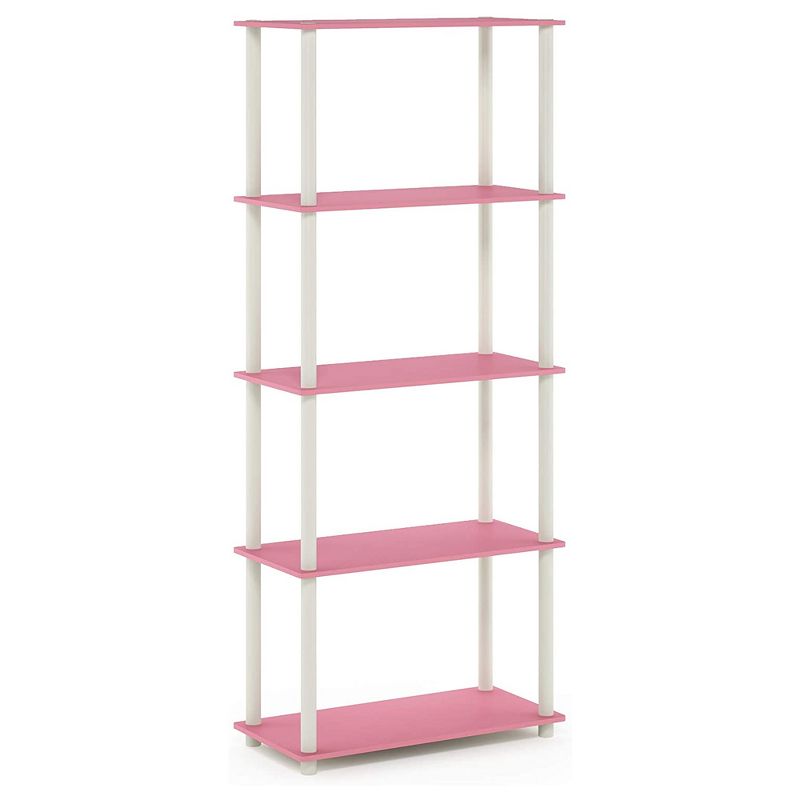 Furinno Turn-N-Tube 5 Tier Wooden Multipurpose Display Rack Shelf Closet Organizer for Home Living Rooms and Bedrooms, Pink/White