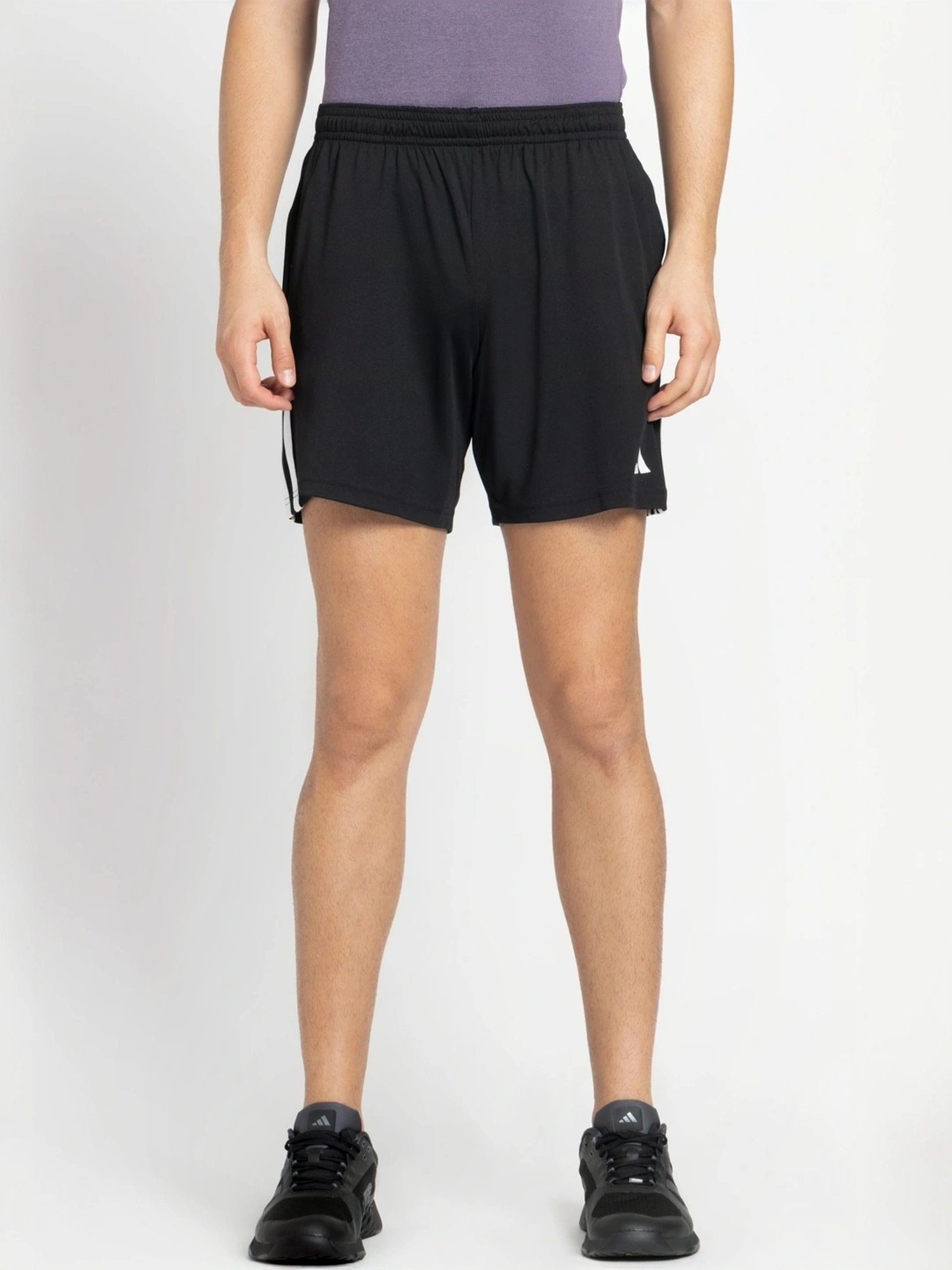 Adidas Black Regular Fit Logo Printed Sports Shorts