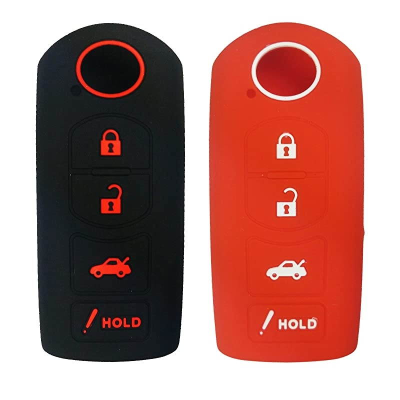 2Pcs  Silicone 4buttons Smart Key Fob Remote Control Cover Case Protector Keyless Skin Jacket Bag for Mazda 3 6 CX7 CX9 MX5 Miata Black Red