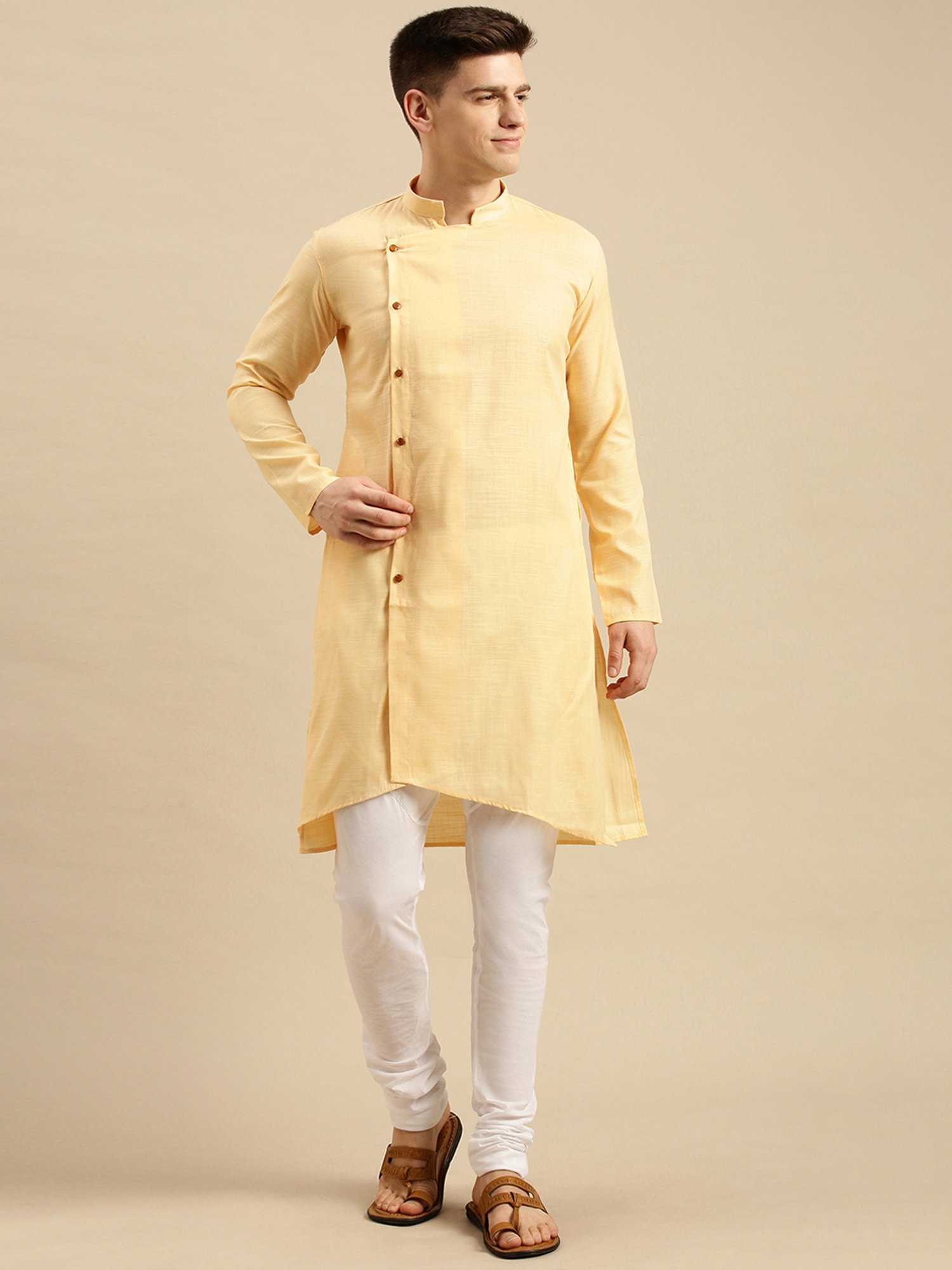 Sanwara Peach & White Cotton Regular Fit Kurta Sets