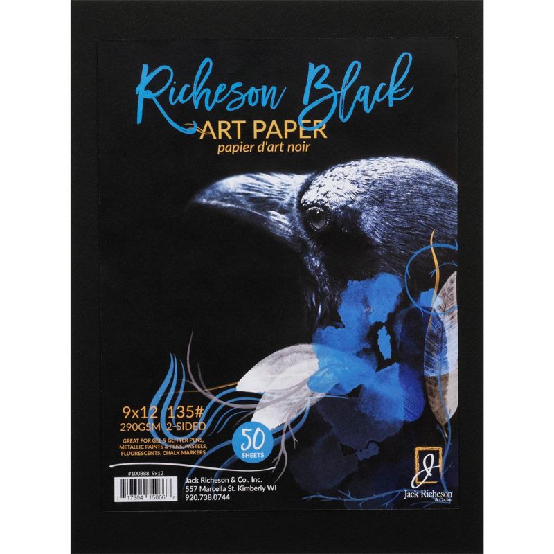 Jack Richeson Black Art Paper, 9 x 12 Inches, 135 lb, 50 Sheets
