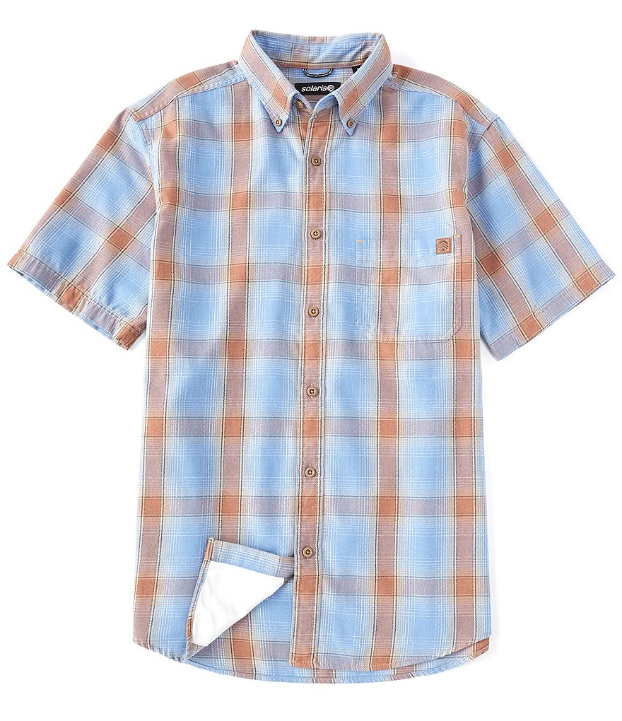 Solaris Short Sleeve Denim Plaid Single Patch Pocket Sportshirt