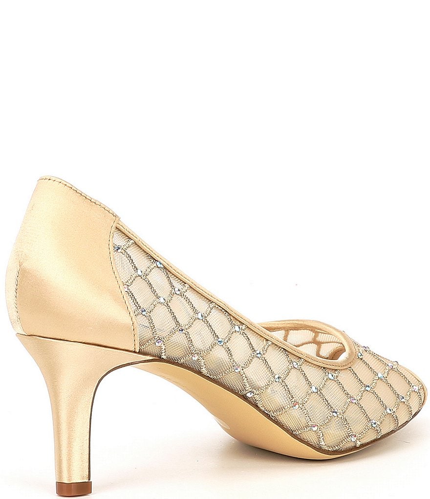 Alex Marie Bessika Rhinestone Detail Peep-Toe Mesh Pumps