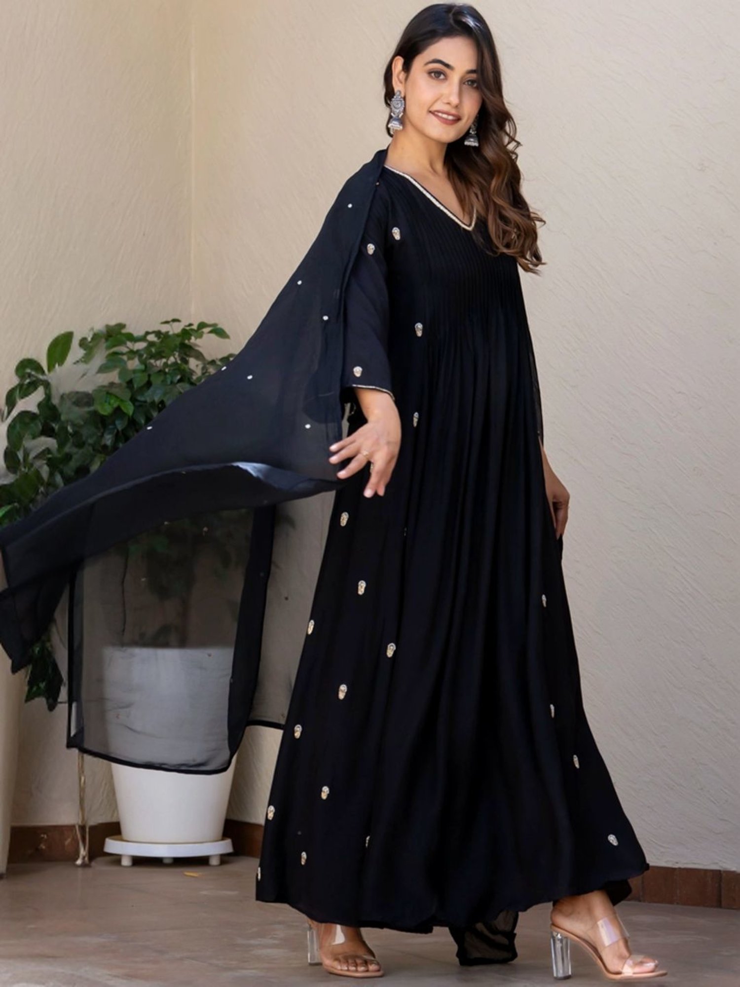 HOUSE OF JAMOTI Black Embellished Kurta Pant Set With Dupatta