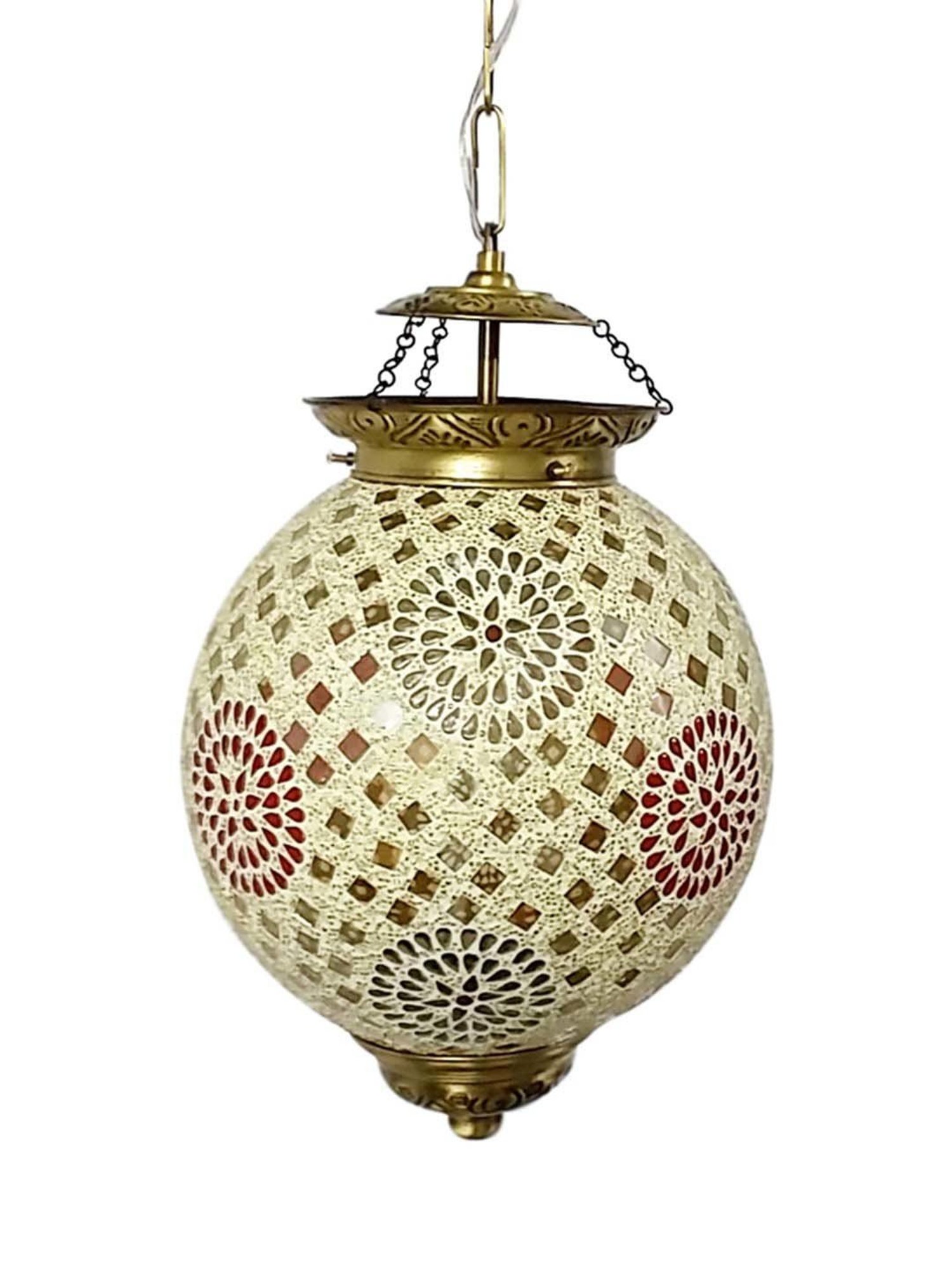 Fos Lighting 'Chandni Tilak' Antique Gold & White Brass Hanging Light - Set of 1