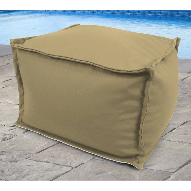 Outdoor Bean Filled Pouf/Ottoman In Sunbrella Canvas Heather Beige  - Jordan Manufacturing