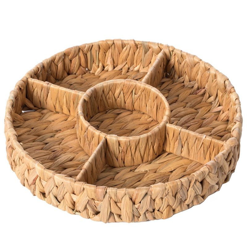Vintiquewise Decorative Woven Water Hyacinth Round Severing Tray, 5 Compartment Organizer