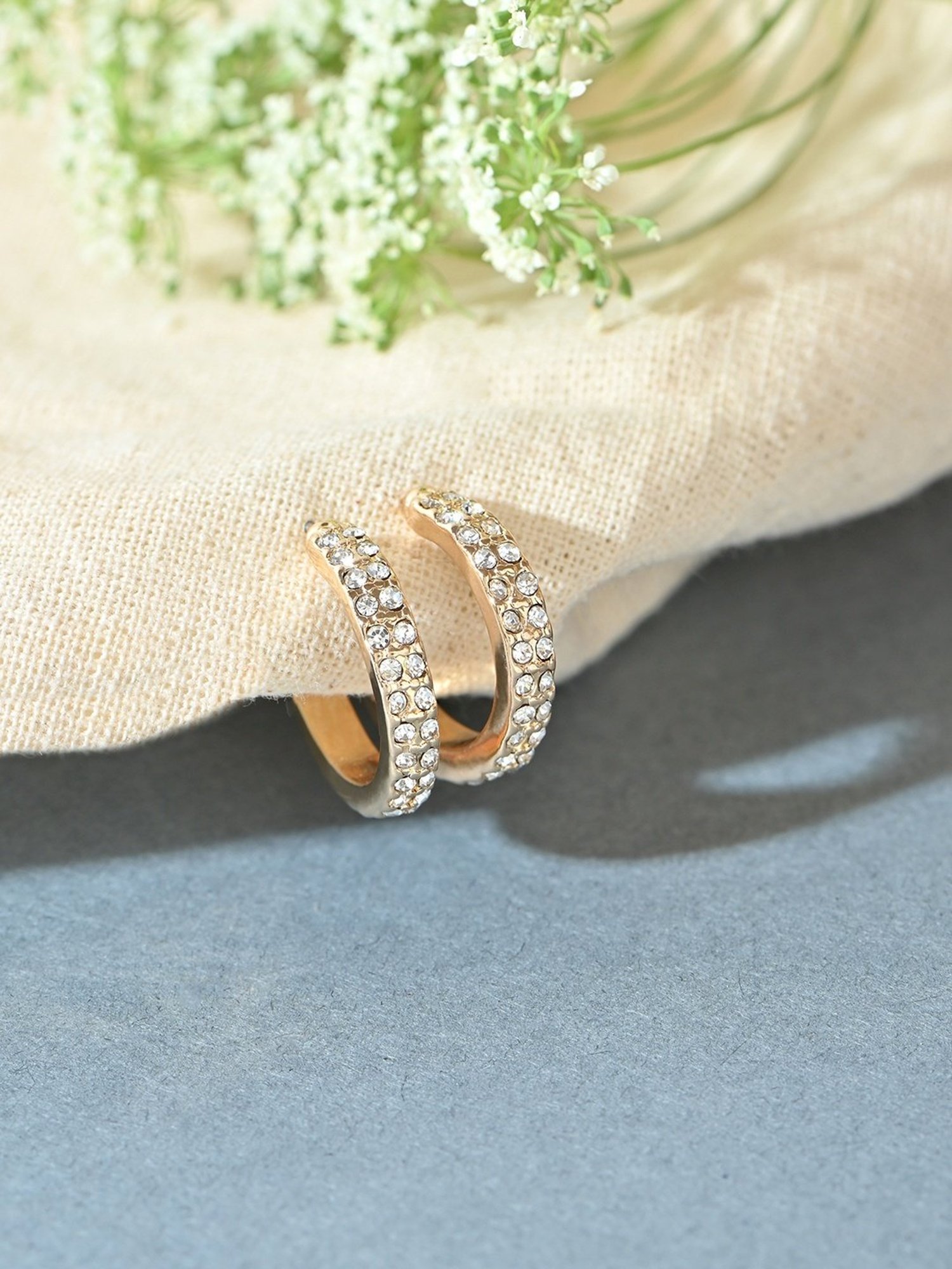 Toniq Fancy Gold-Plated Hoop CZ Stone Hoop Earrings