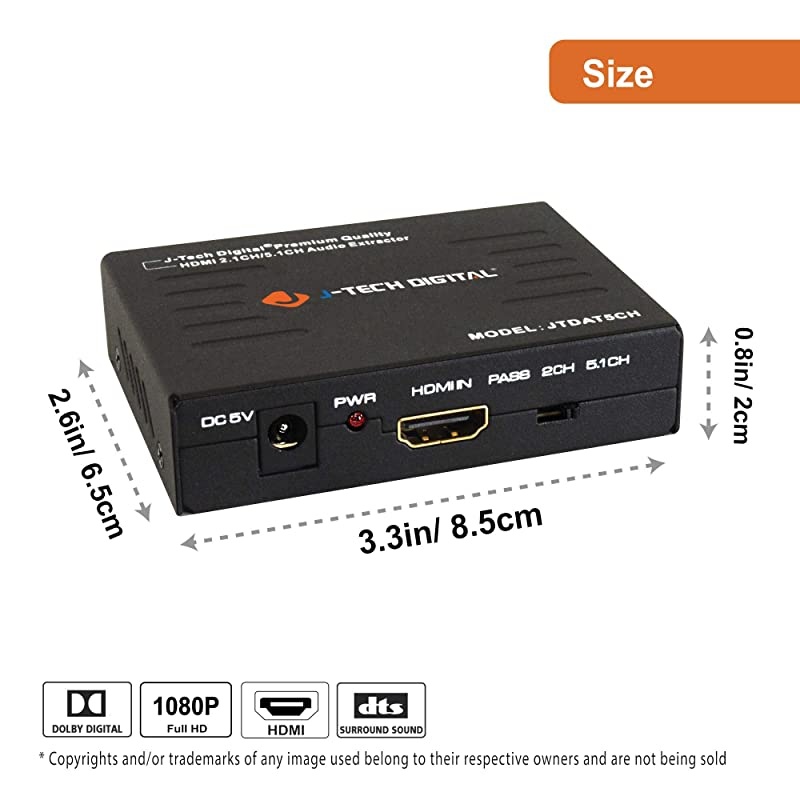 Premium Quality 1080P HDMI To HDMI + Audio SPDIF + RCA Stereo Audio Extractor Converter JTDAT5CH