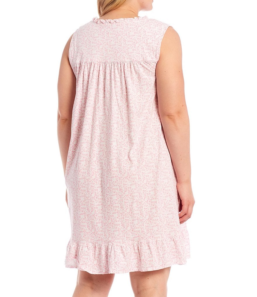 Eileen West Plus Scroll Floral Print Jersey Knit Sleeveless Nightgown