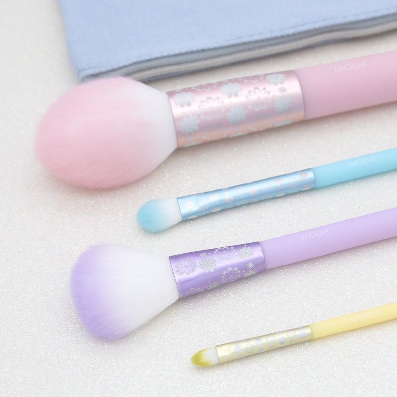 MODA Brush Posh Pastel 5pc Complete Face Makeup Brush Set, Includes - Pointed Blush, Highlighter, Shader, and Lip Brushes