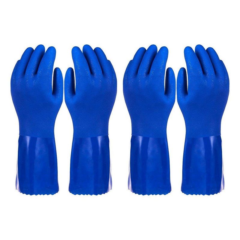 Pack of 2 Pairs Household Gloves - Cotton Lined Dish Gloves - Dishwashing Gloves - Rubber Gloves - Kitchen Gloves, Blue, X-Large