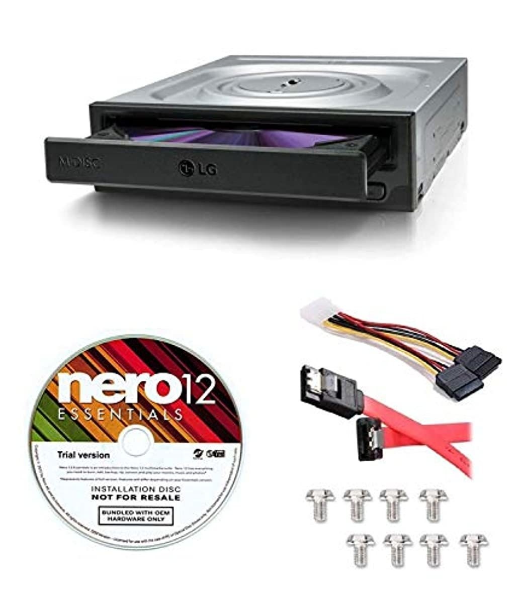 LG Internal 24x Super Multi with M-DISC Support DVD Burner (GH24NSC0B) Bundle with Nero 12 Essentials Burning Software + Cable Kit