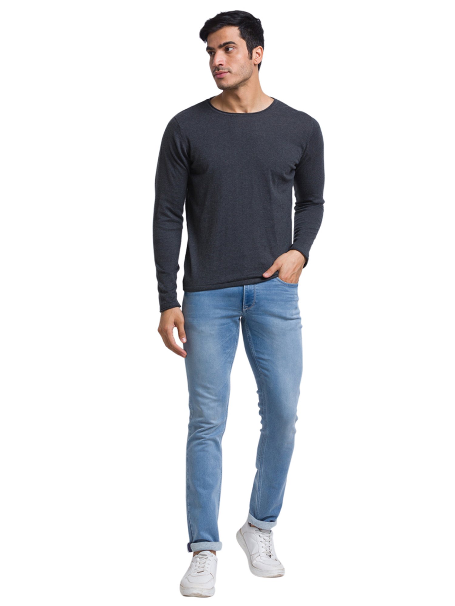 Parx Grey Cotton Regular Fit Sweaters