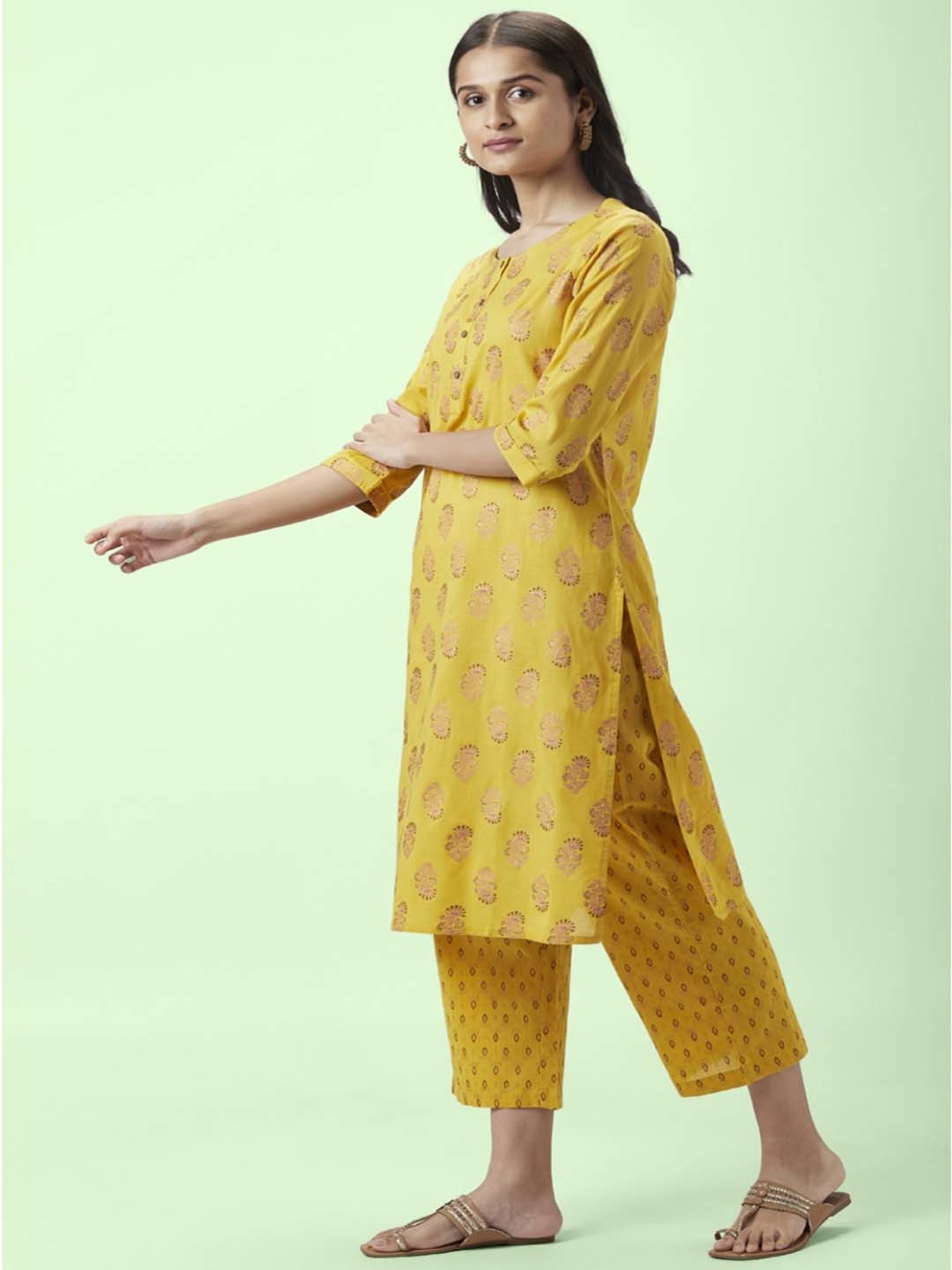 Rangmanch by Pantaloons Yellow Cotton Floral Print Kurta Palazzo Set