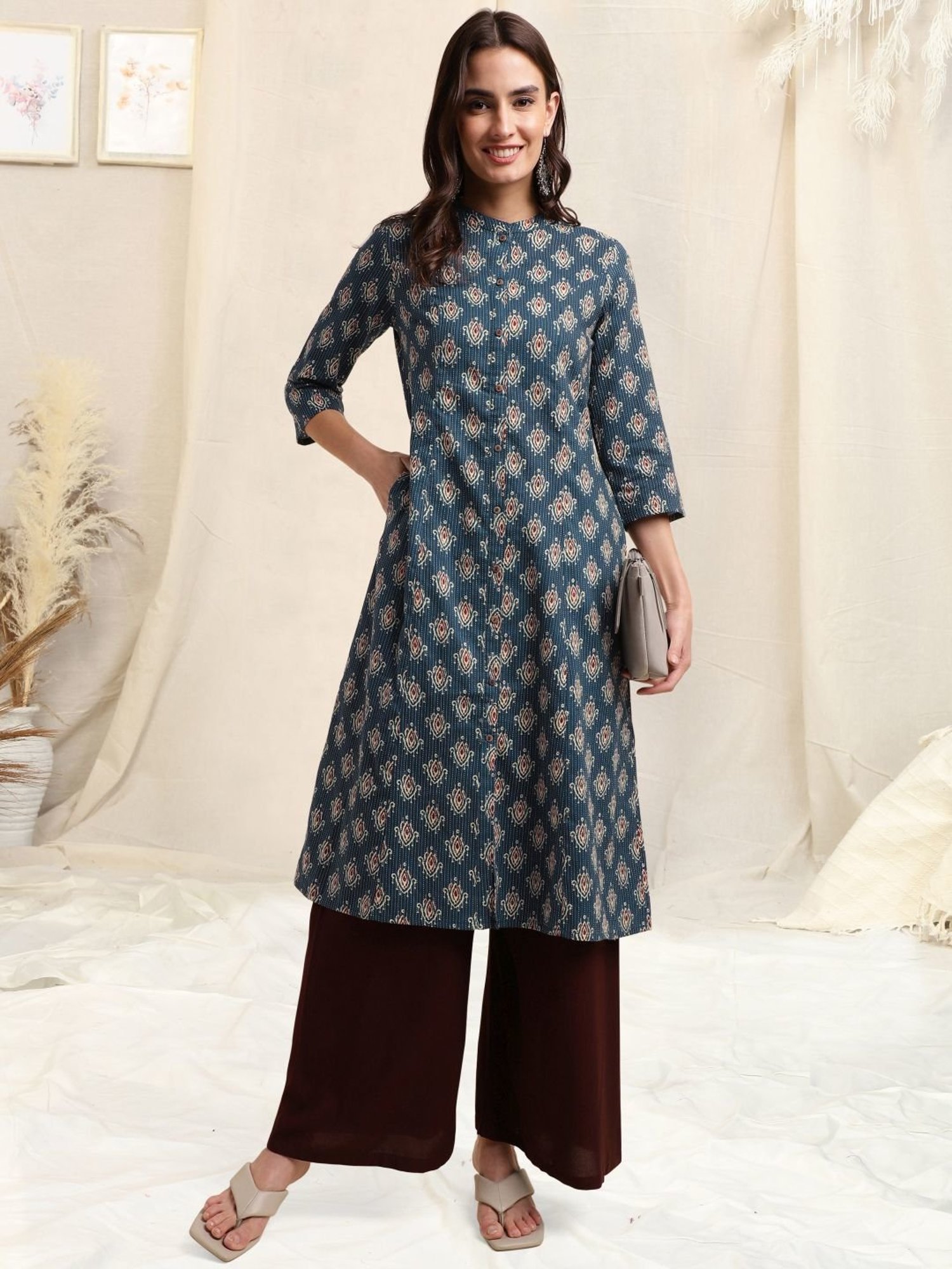 MIRCHI FASHION Blue Cotton Printed Straight Kurta