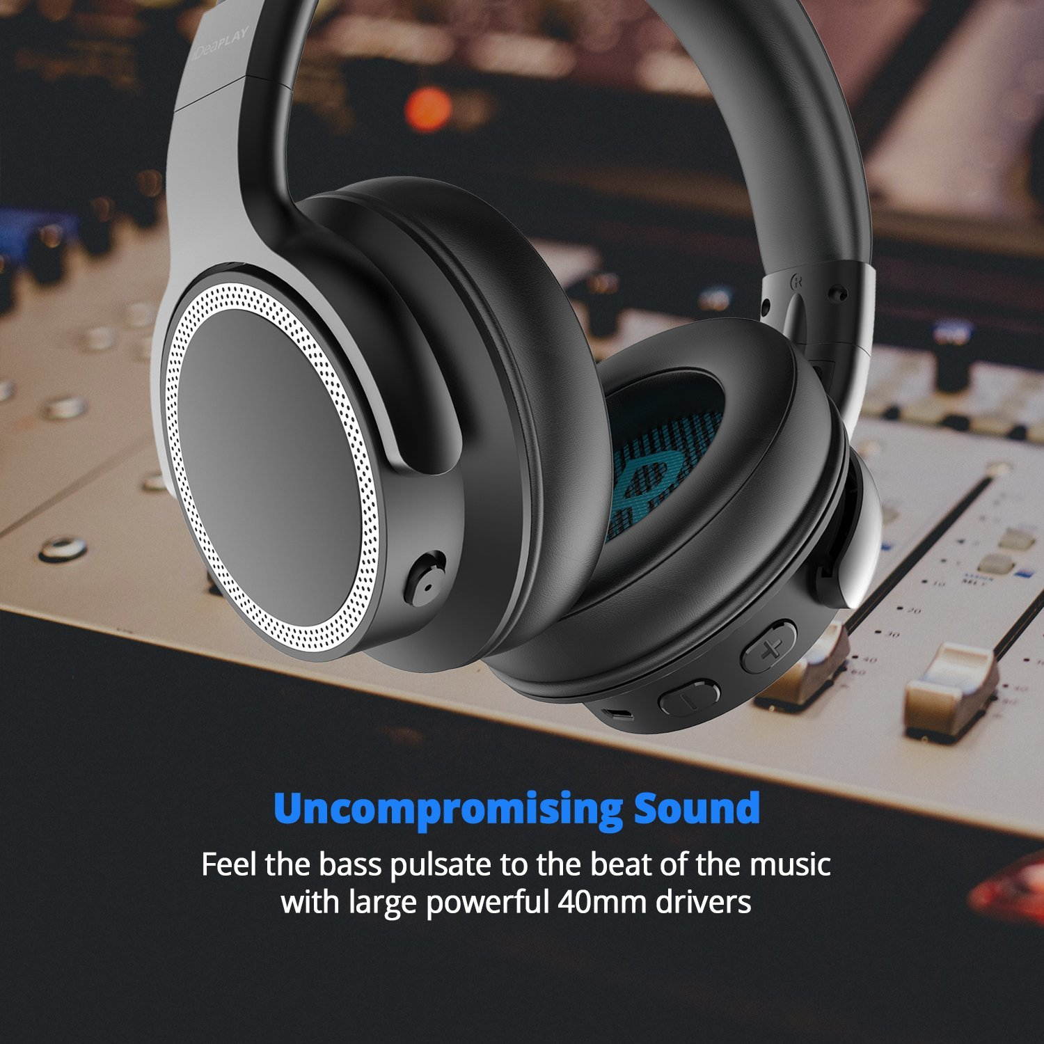 iDeaPlay V206 Bluetooth Headphones, Active Noise Cancelling Headphones Over Ear Wireless Headset Built-in Mic HiFi Stereo Sound upto 28 Hours Playback