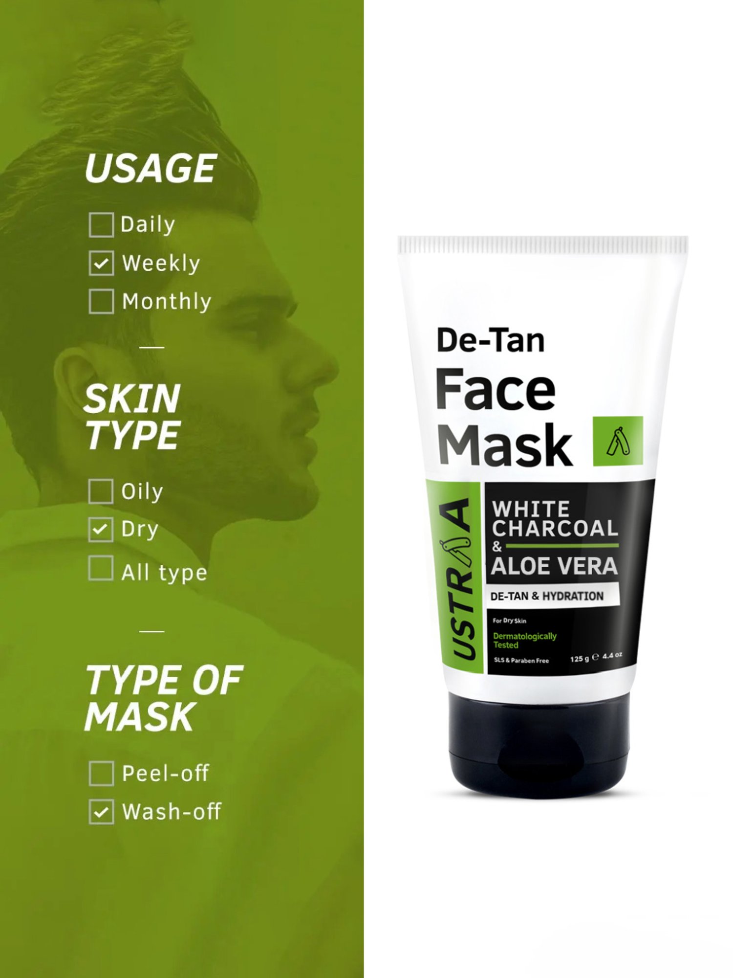 Ustraa Germ Free Body Lotion & Dry Skin De-Tan Face Mask Combo