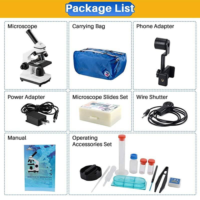 Microscopes for Kids Students Adults with Microscope Slides Set Phone Adapter Powerful Biological Microscopes for School Laboratory Home Science Education
