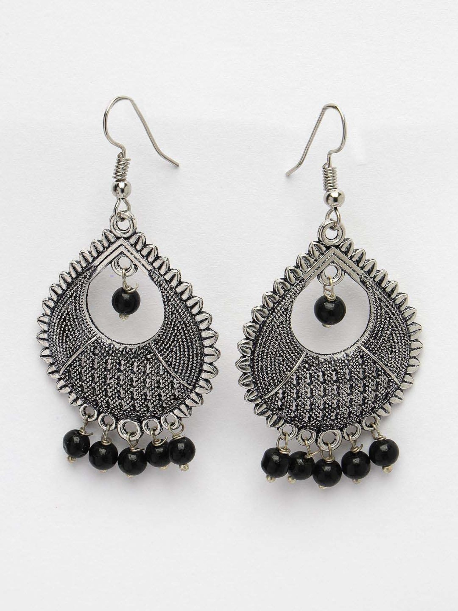 NVR Silver-Plated Artificial Beads German Silver Oxidized Chand Bali Earrings for Women