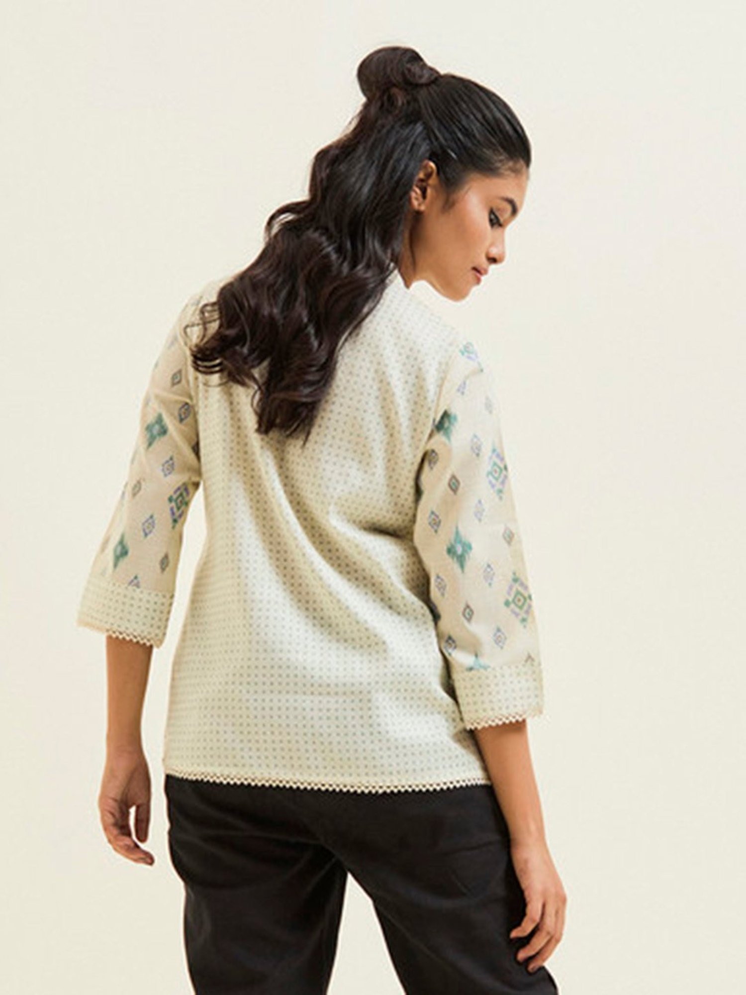 Jaipur Kurti Green & Off White Printed Top