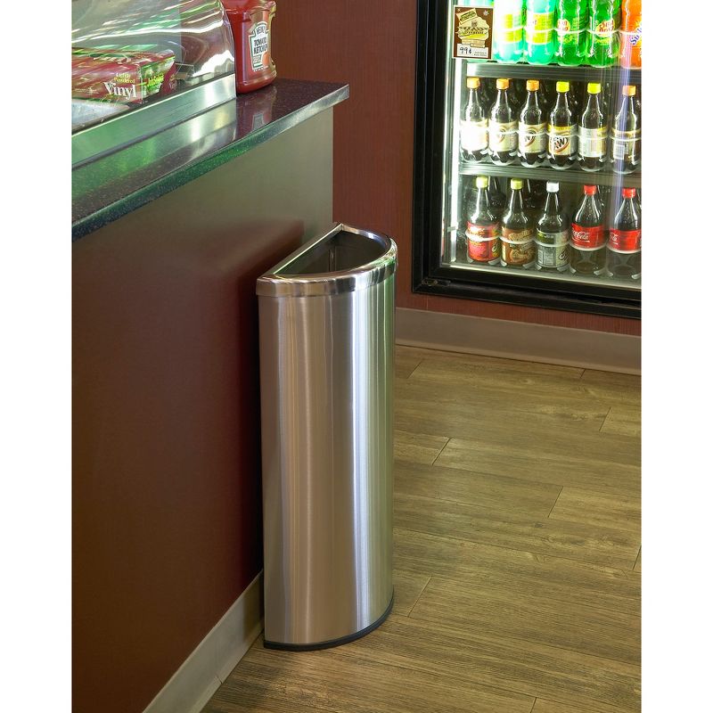 Commercial Zone 780929 Compact 8 Gallon Half Moon Design Heavy Duty Trash Can Waste Bin Container, Stainless Steel, Silver