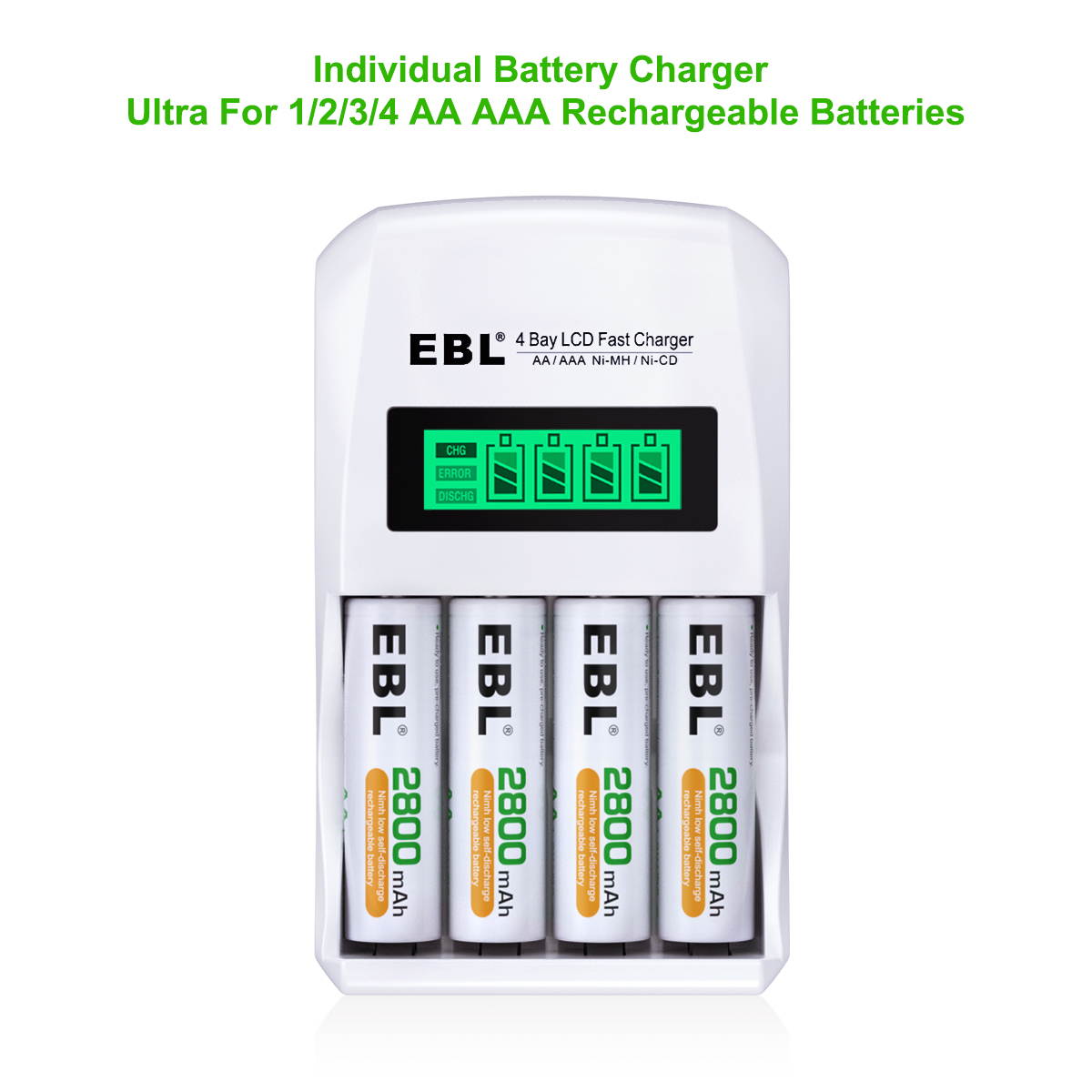 EBL 8 Pcs 500mAh 1.2V AAA Battery for TV Remotes + LCD Smart Individual 907 Battery Charger for AA AAA Ni-MH Ni-CD Rechargeable Batteries