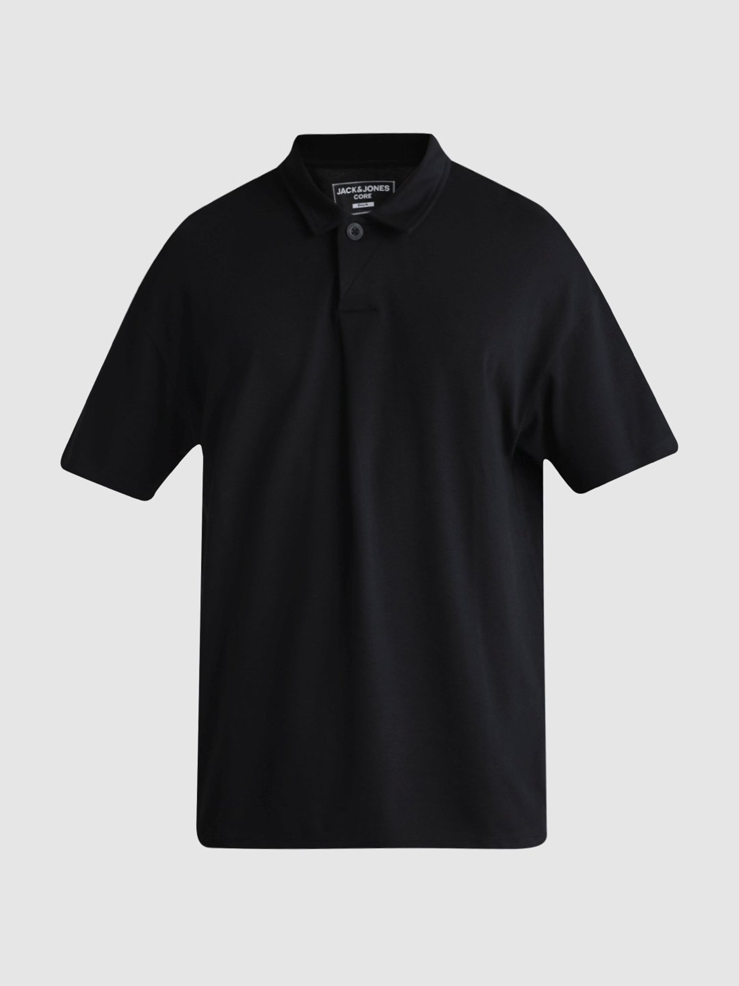 Jack & Jones Jet Black Cotton Boxy Fit Polo T-Shirt