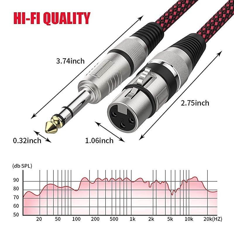 XLR Female to 1/4" TRS Cable 3ft,  Nylon Braided Microphone Cable Balanced 6.35mm (1/4 Inch) TRS to XLR Cable Heavy Duty Mic Cable