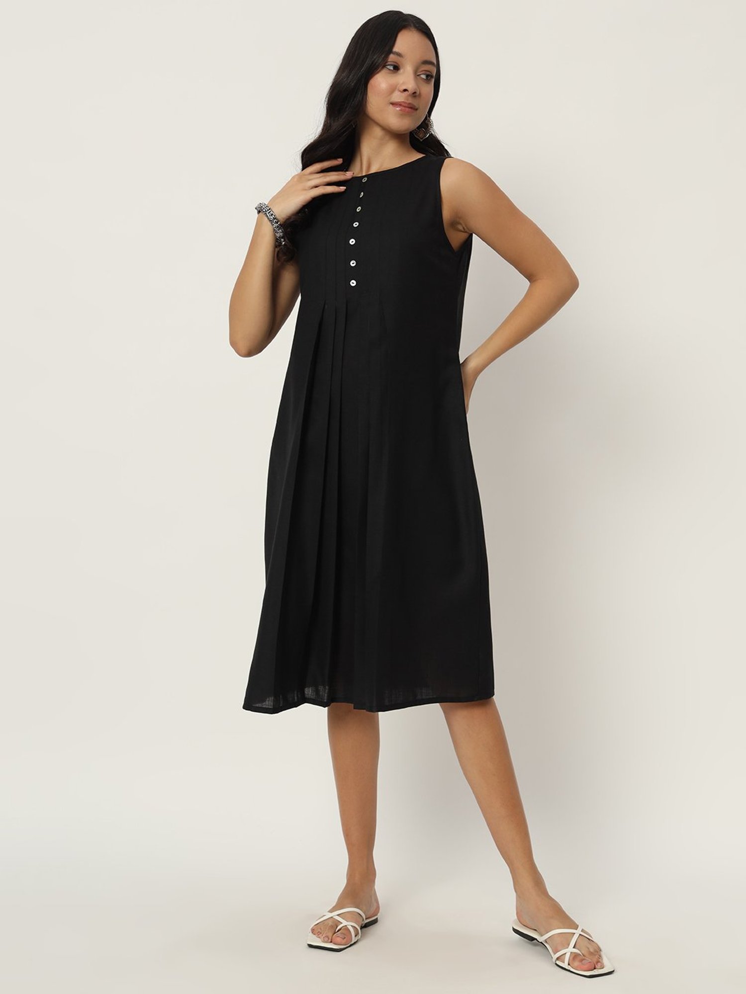 9rasa Black Cotton Ethnic Dress