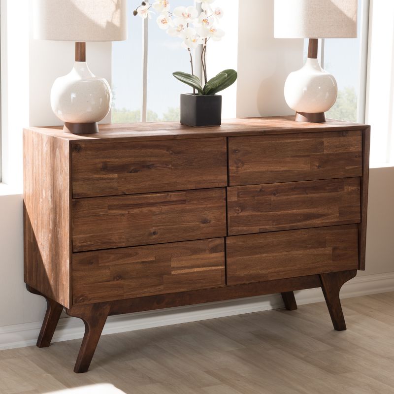 Sierra Mid-Century Modern Wood 6 Drawer Dresser Brown - Baxton Studio