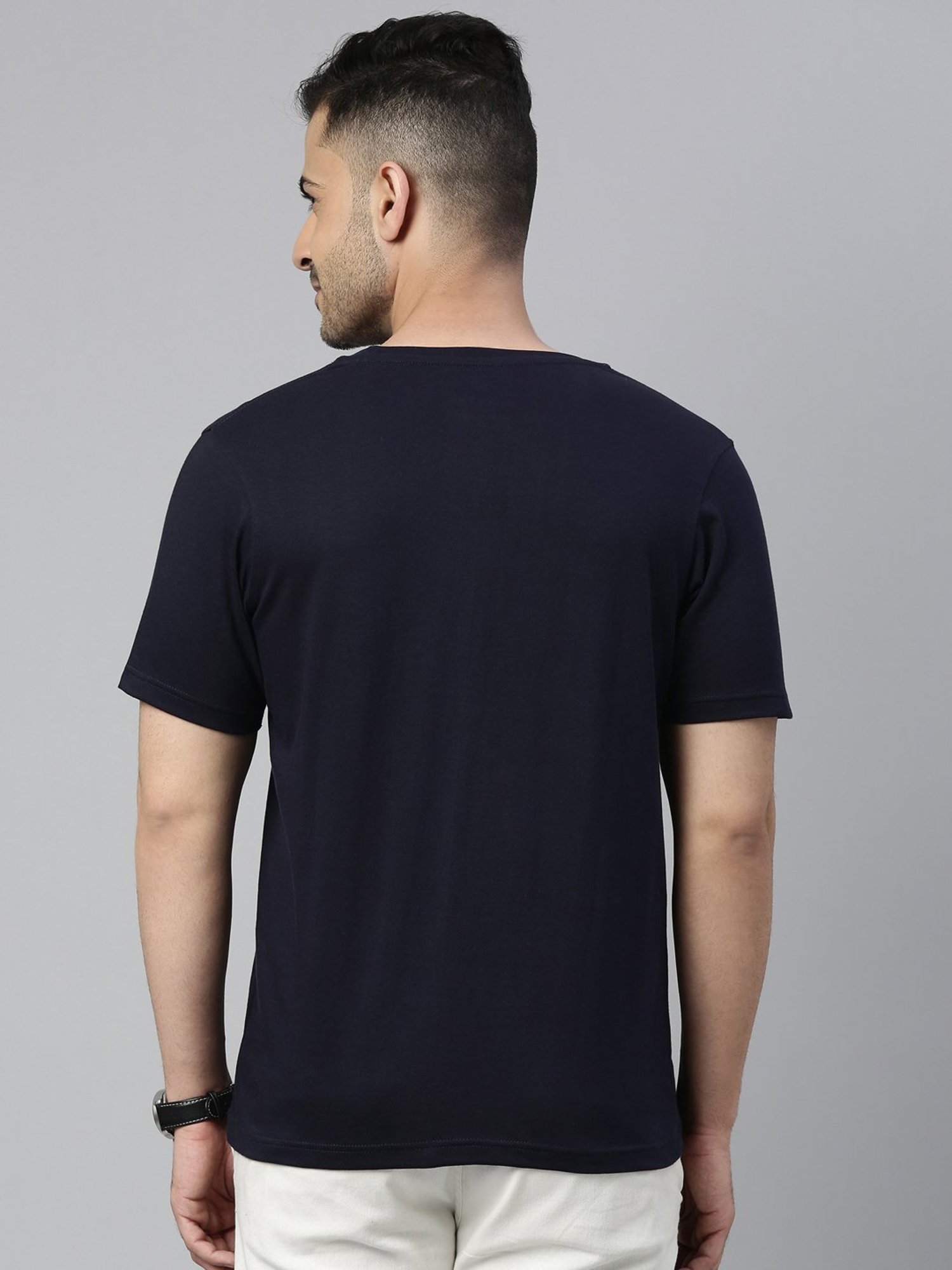 Bushirt Navy Regular Fit Cotton Crew T-Shirt