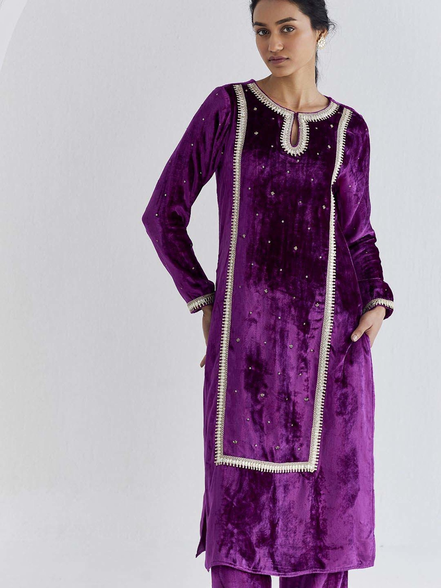 Ancestry Eggplant Embroidered Straight Kurta