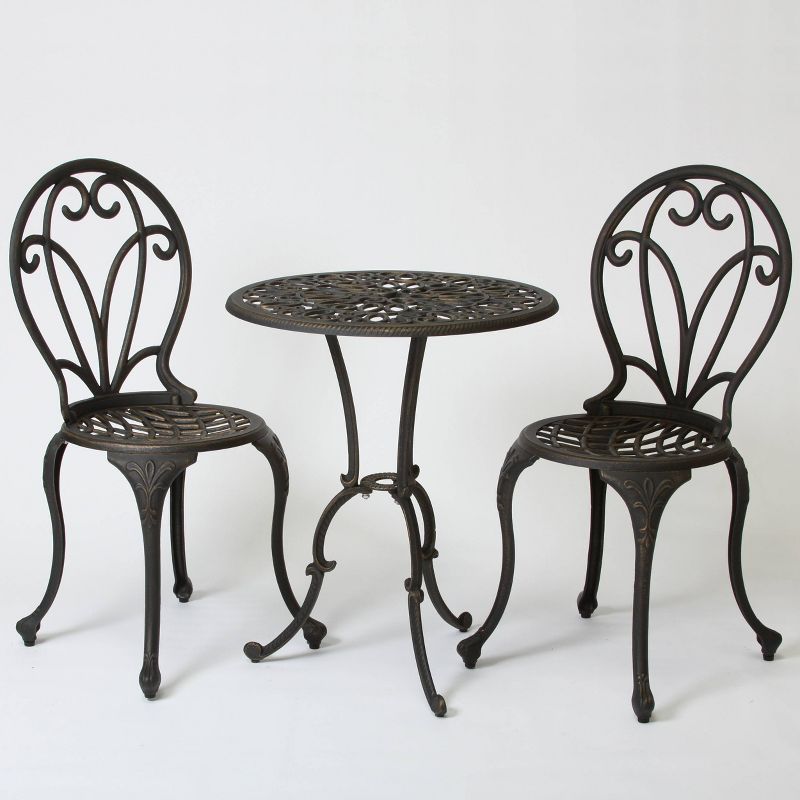 La Sola 3pc Metal Bistro Set - Black/Bronze - Christopher Knight Home