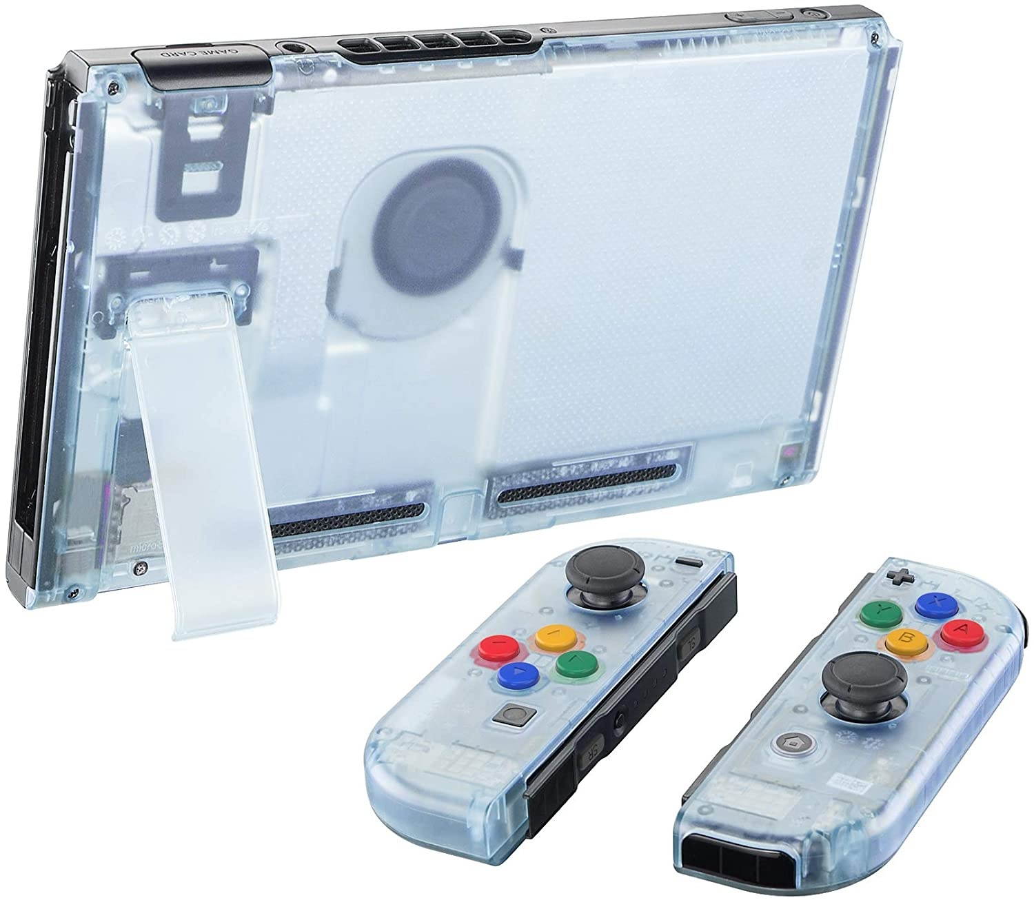 eXtremeRate Back Plate for Nintendo Switch Console, NS Joycon Handheld Controller Housing with Colorful Buttons, DIY Replacement Shell for Nintendo Switch - Glacier Blue