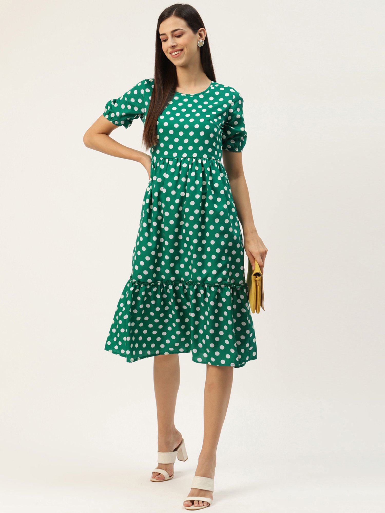 BRINNS Green Printed Midi A Line Dress