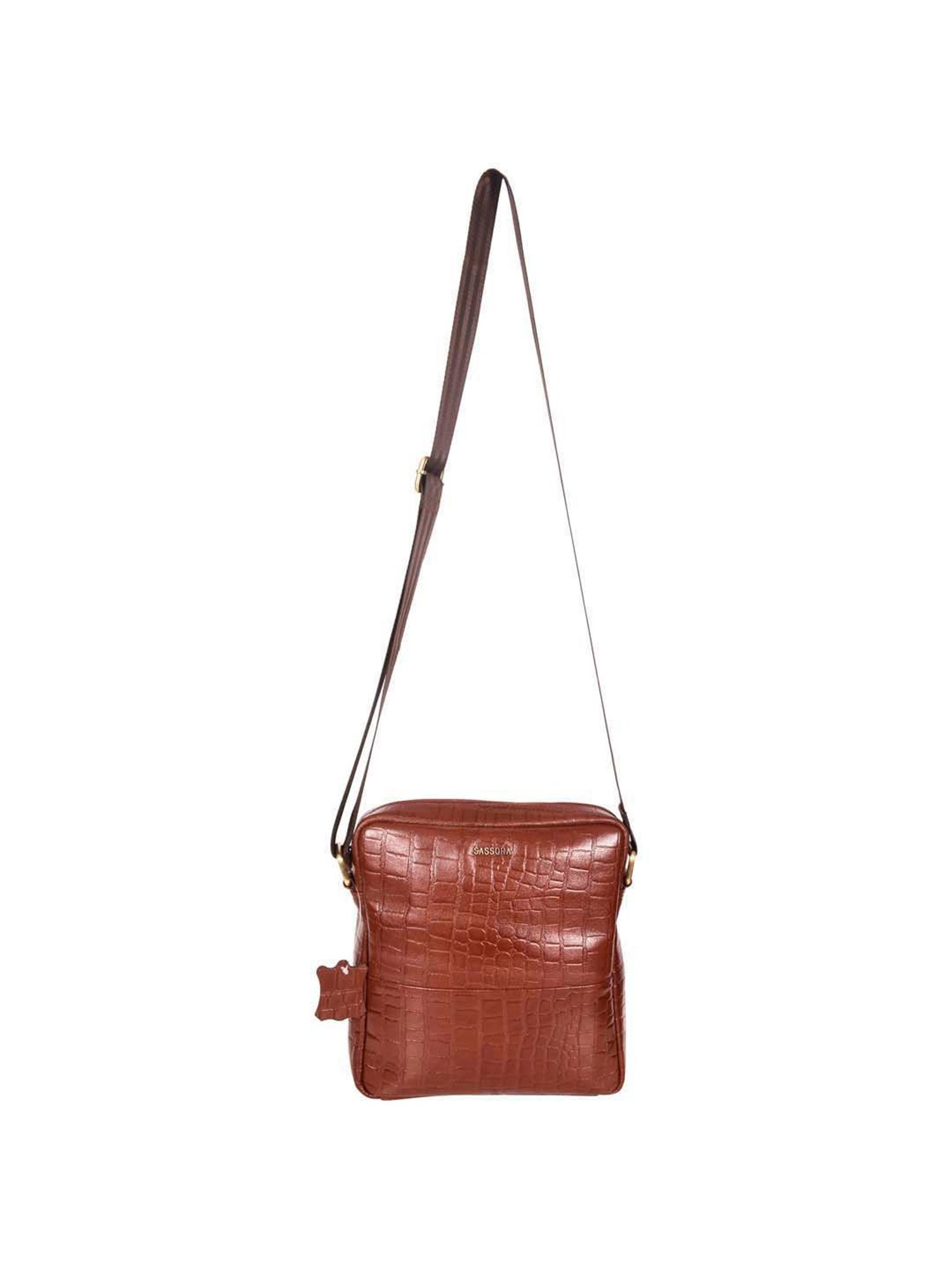 SASSORA Brown Textured Medium Cross Body Bag