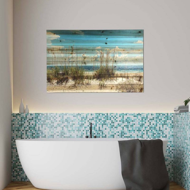 24" x 36" Sand Dunes Print on Planked Wood Wall Sign Panel Blue - Gallery 57