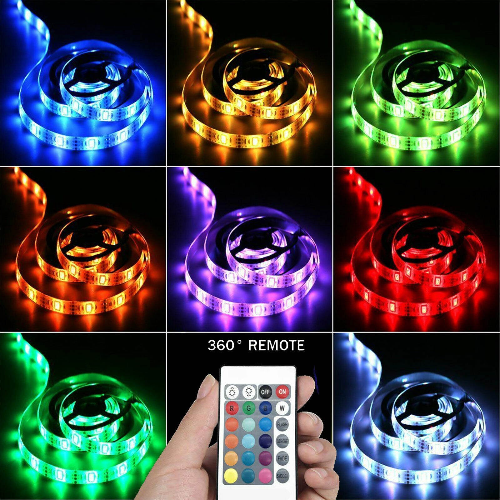 5V USB LED Strip Lights TV Back Light 5050 RGB Colour Changing with 24Key Remote