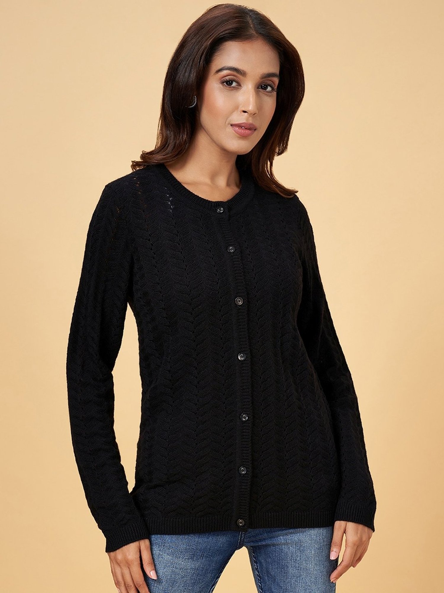 Rangmanch by Pantaloons Black Self Pattern Cardigan