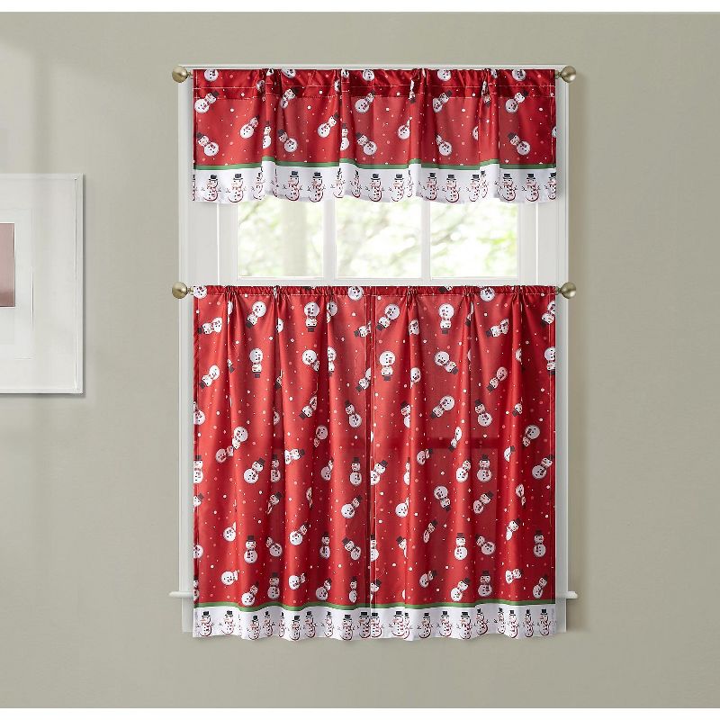 Kate Aurora Holiday Living Classic Poinsettia Complete 3 Piece Christmas Kitchen Curtain Tier & Valance Set - 58 in. W x 36 in. L