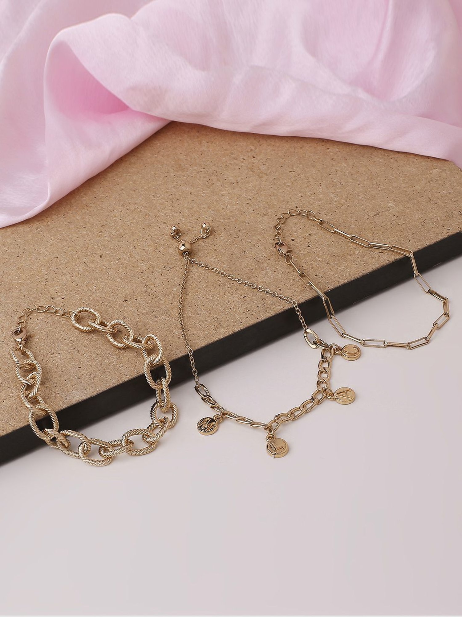 OOMPH Link Chain Multi Layer Stylish Latest Bracelet for Women - Set of 3