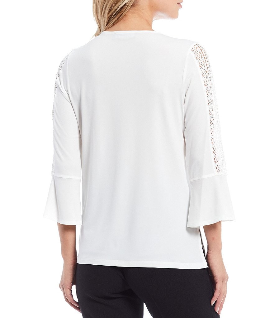 Kasper 3/4 Lace Sleeve V-Neck Tunic